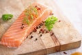 Raw salmon fillet ,raw fish, pepper and aromatic herb