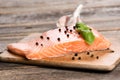 Raw salmon fillet with herbs