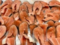 Raw Salmon Fish Fillets on Ice for Sale at Market Bazaar in Istanbul Royalty Free Stock Photo