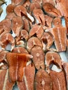 Raw Salmon Fish Fillets on Ice for Sale at Market Bazaar in Istanbul Royalty Free Stock Photo