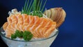Raw salmon sashimi on black plate. It is japanese food Royalty Free Stock Photo