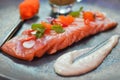 Raw salmon, sashimi or sliced salmon Royalty Free Stock Photo