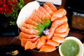 raw salmon, sashimi or sliced salmon Royalty Free Stock Photo