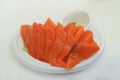 Raw salmon sashimi on white plate - Japanese food Royalty Free Stock Photo