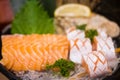 Raw salmon slice or salmon sashimi in Japanese style fresh serve on ice in bowl Royalty Free Stock Photo