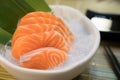 Raw salmon slice or salmon sashimi in Japanese style fresh serve on ice in bowl Royalty Free Stock Photo