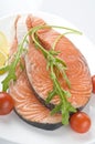 Raw salmon steak with herbs