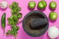 Raw salsa verde ingredients, Mexican food, green sauce