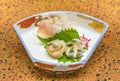 Raw sashimi of japanese Sayori needlefish, Madai seabream and Hirame halibut. Royalty Free Stock Photo