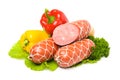 Raw sausages and vegetables Royalty Free Stock Photo