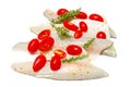 Raw sea bass fillets with cherry tomatoes on white Royalty Free Stock Photo