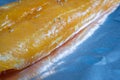 Raw seasoned fish fillets on baking tray closeup Royalty Free Stock Photo