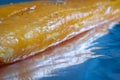 Raw seasoned fish fillets on baking tray closeup Royalty Free Stock Photo