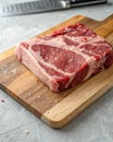 Raw Shoulder Square Cut Meat on Wooden Cutting Board Royalty Free Stock Photo