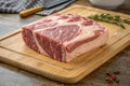 Raw Shoulder Square Cut Meat on Wooden Cutting Board Royalty Free Stock Photo