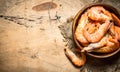 Raw shrimp in bowl. Royalty Free Stock Photo