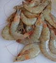 Raw shrimp, on cutting board