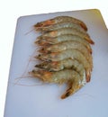 Raw shrimp, on cutting board