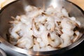 Raw Shrimp Piled in Stainless Steel Bowl Royalty Free Stock Photo