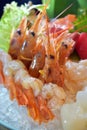 Raw shrimp sashimi Amaebi shell platter icecube