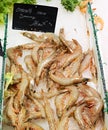 Raw shrimps on market Royalty Free Stock Photo