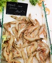 Raw shrimps on market Royalty Free Stock Photo
