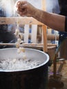 Raw silk production process, degumming process Royalty Free Stock Photo