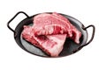 Raw Silverside sirloin beef steak cut on butcher tray. Isolated on white background. Top view.