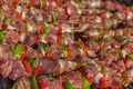 Raw skewers, close up