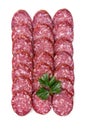 Raw smoked sausage cut into pieces with parsley Royalty Free Stock Photo