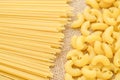 Raw Spaghetti and elbow macaroni. Royalty Free Stock Photo