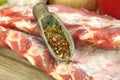 Raw Spare Ribs On Wood Cutting Board With Spices Royalty Free Stock Photo