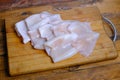 Raw squid composition on a wooden background