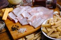 Raw squid composition on a wooden background