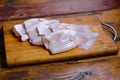Raw squid composition on a wooden background