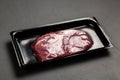 Raw steak in an airtight packaging