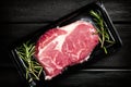 Raw steak in an airtight packaging