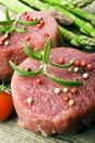 Raw Steak with green asparagus