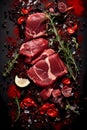 Raw Steak Ribeye on a black background.