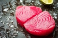 Raw steak of tuna yellowfin fillets