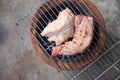 Raw steaks on old charcoal stove Royalty Free Stock Photo