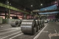 Heavy steel coils on the steel mill floor Royalty Free Stock Photo