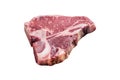 Raw T-bone porterhouse beef meat Steak on golden metalic plate. Isolated on white background
