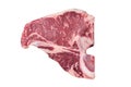Raw T-bone porterhouse beef meat Steak on golden metalic plate. Isolated on white background