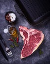 Raw T-bone steak and iron grill pan Royalty Free Stock Photo