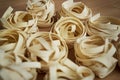 Close up of raw tagliatelle on the kitchen counter Royalty Free Stock Photo