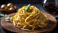 raw tagliatelle pasta cooking a kitchen board