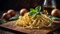 raw tagliatelle pasta on a kitchen board