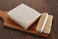 Raw Tempeh, Tempeh or Tempe, Indonesian traditional food, made from fermented soybeans.