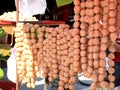 Raw Thai northeastern sausage. Royalty Free Stock Photo